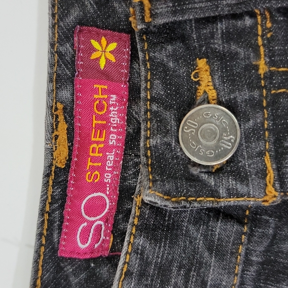 SO ♡ Black STRETCH Denim Gold Trim Stitching Fit 'n Flare Jeans 1 - Picture 10 of 14